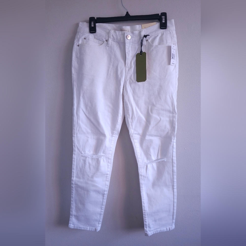 Nicole Miller NWT White Skinny Jeans with Distressed Details SIZE 28